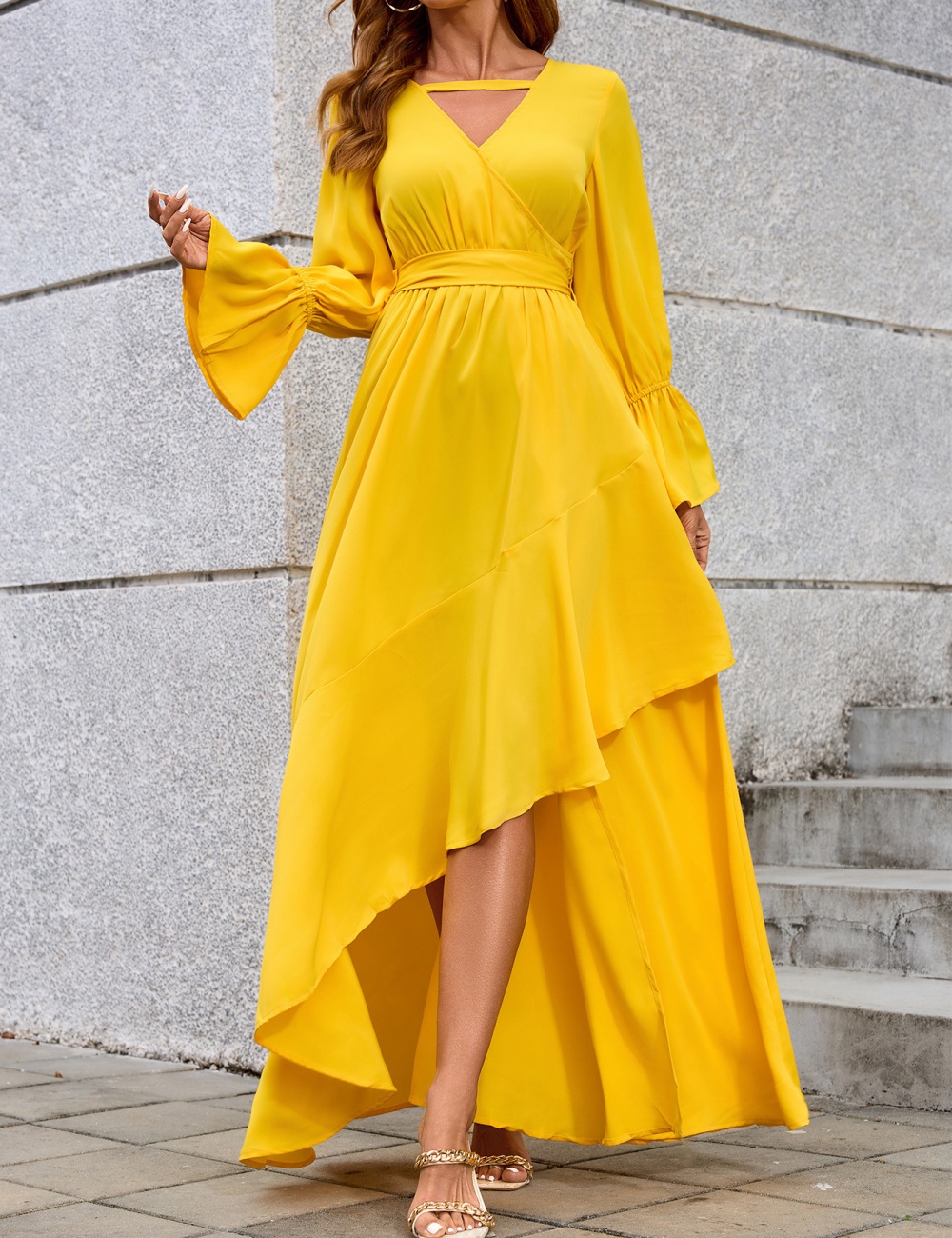 Long sleeve split dress temperament formal dress