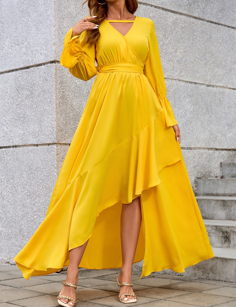 Long sleeve split dress temperament formal dress