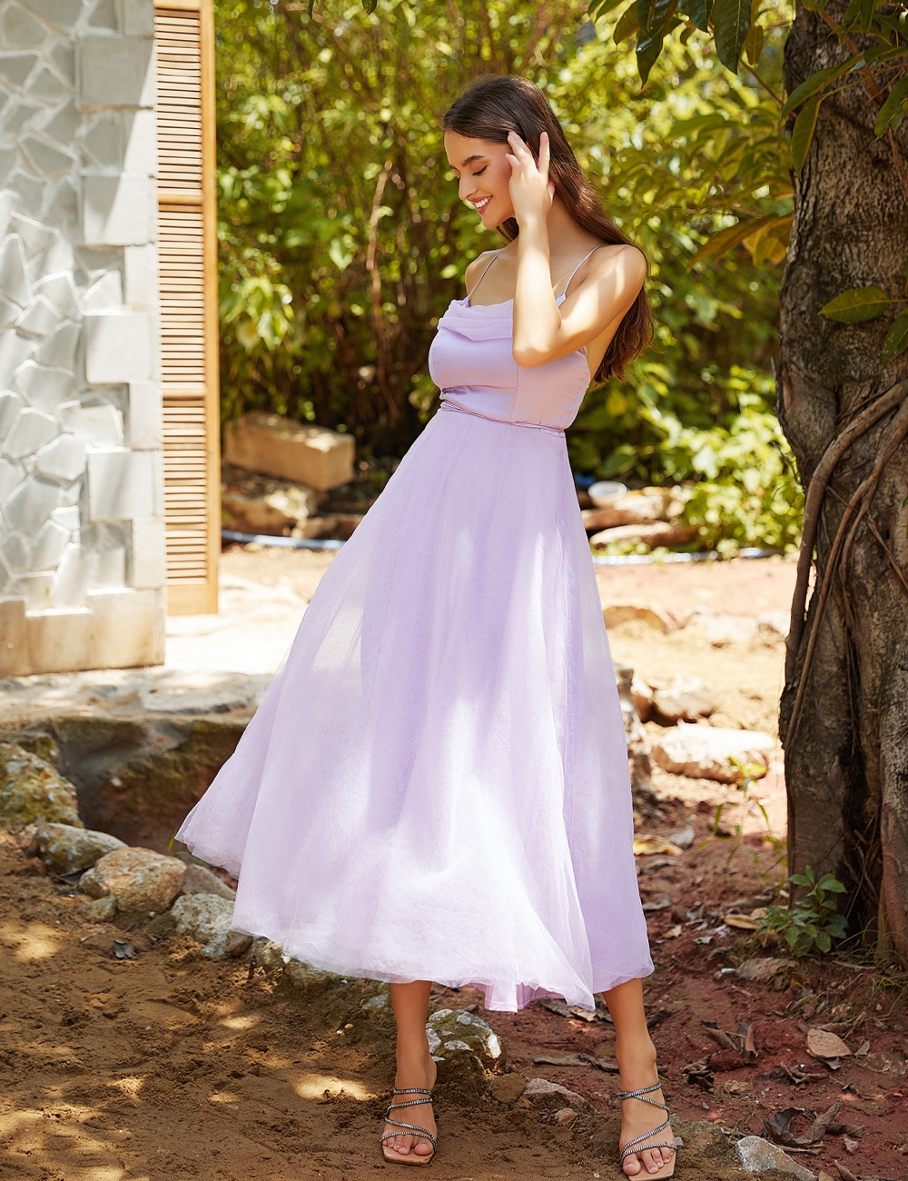 Slim sleeveless wrapped chest pure European style dress