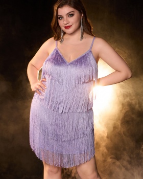 Sleeveless sexy V-neck party tassels T-back for women