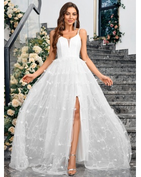 Temperament European style sling gauze evening dress