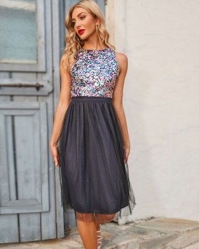 Elegant European style temperament sequins dress for women