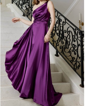 Shoulder prom long formal dress elegant slim dress