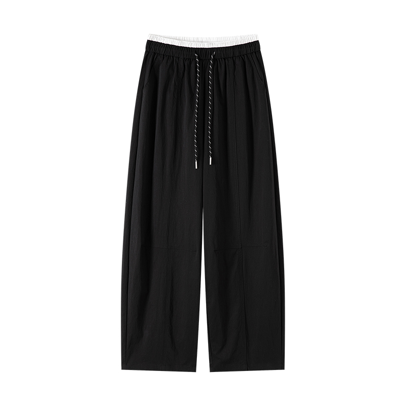 Wide leg all-match simple drawstring long pants for women