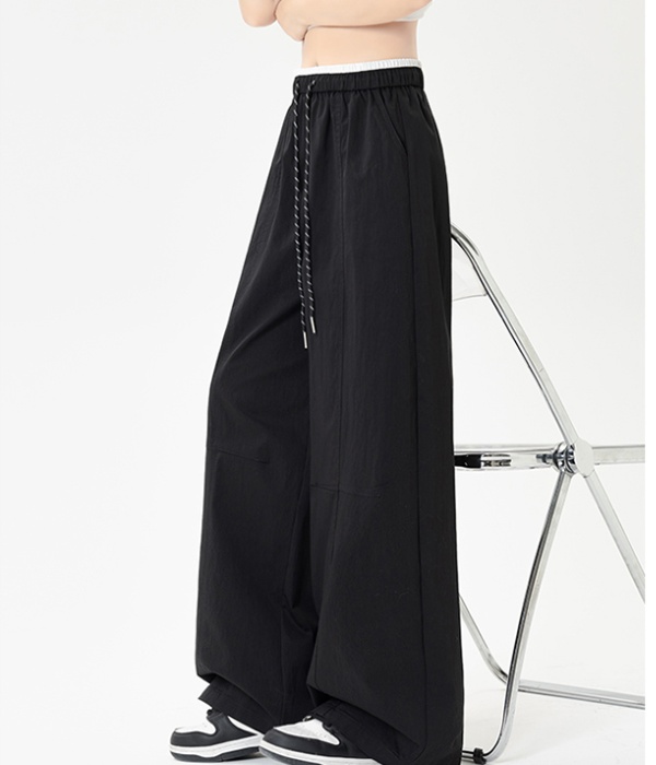 Wide leg all-match simple drawstring long pants for women