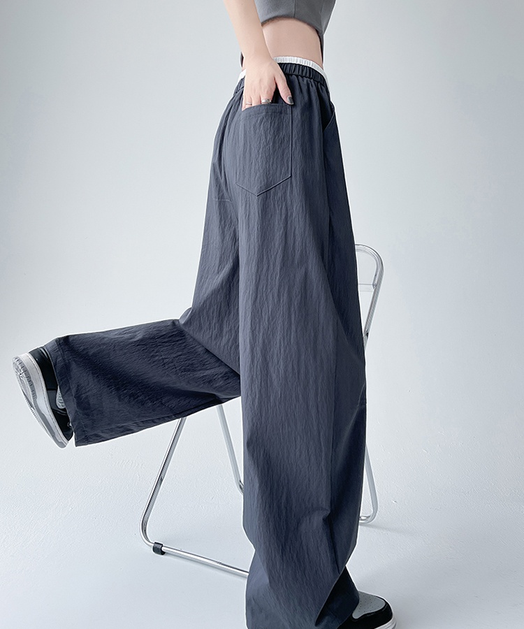 Wide leg all-match simple drawstring long pants for women