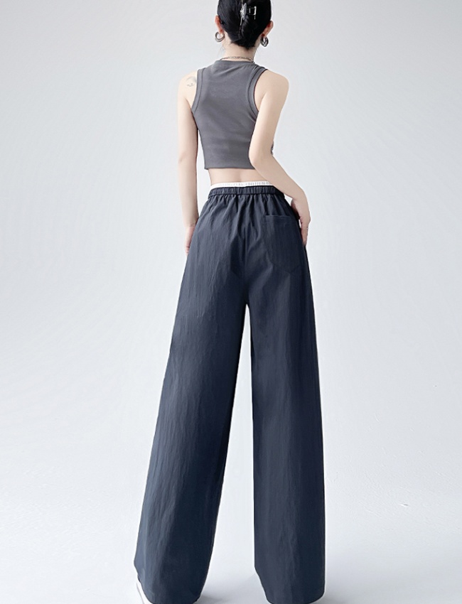 Wide leg all-match simple drawstring long pants for women