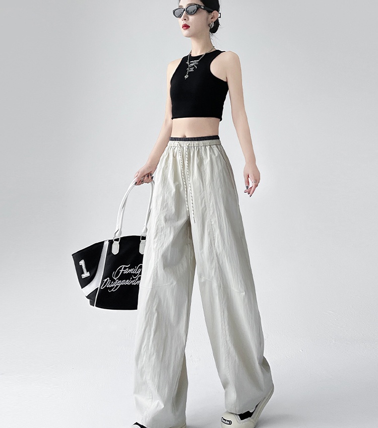 Wide leg all-match simple drawstring long pants for women