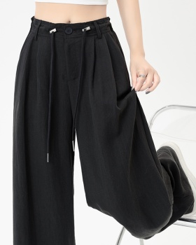 Pure drawstring simple wide leg Casual drape long pants