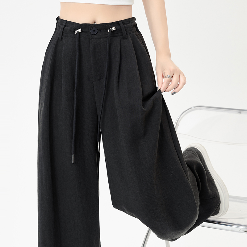 Pure drawstring simple wide leg Casual drape long pants