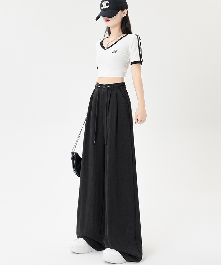Pure drawstring simple wide leg Casual drape long pants