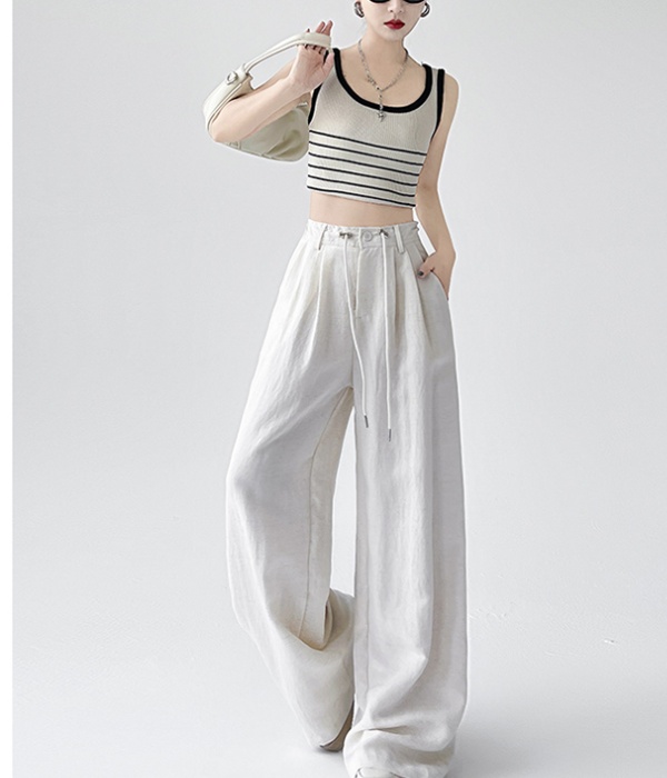 Pure drawstring simple wide leg Casual drape long pants