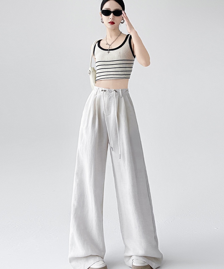 Pure drawstring simple wide leg Casual drape long pants