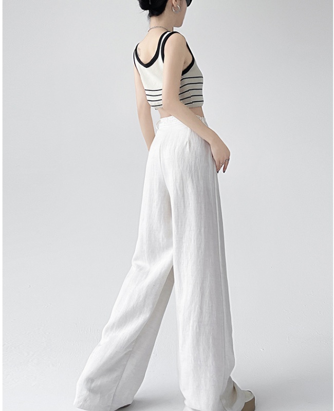 Pure drawstring simple wide leg Casual drape long pants