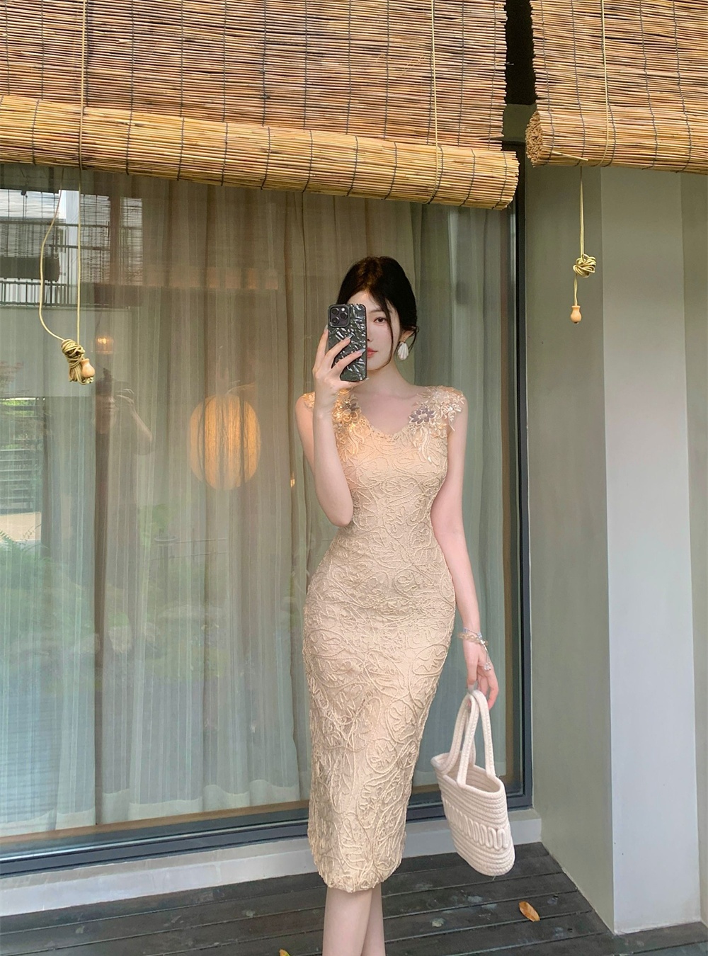 Summer sexy temperament lace slim rhinestone dress for women