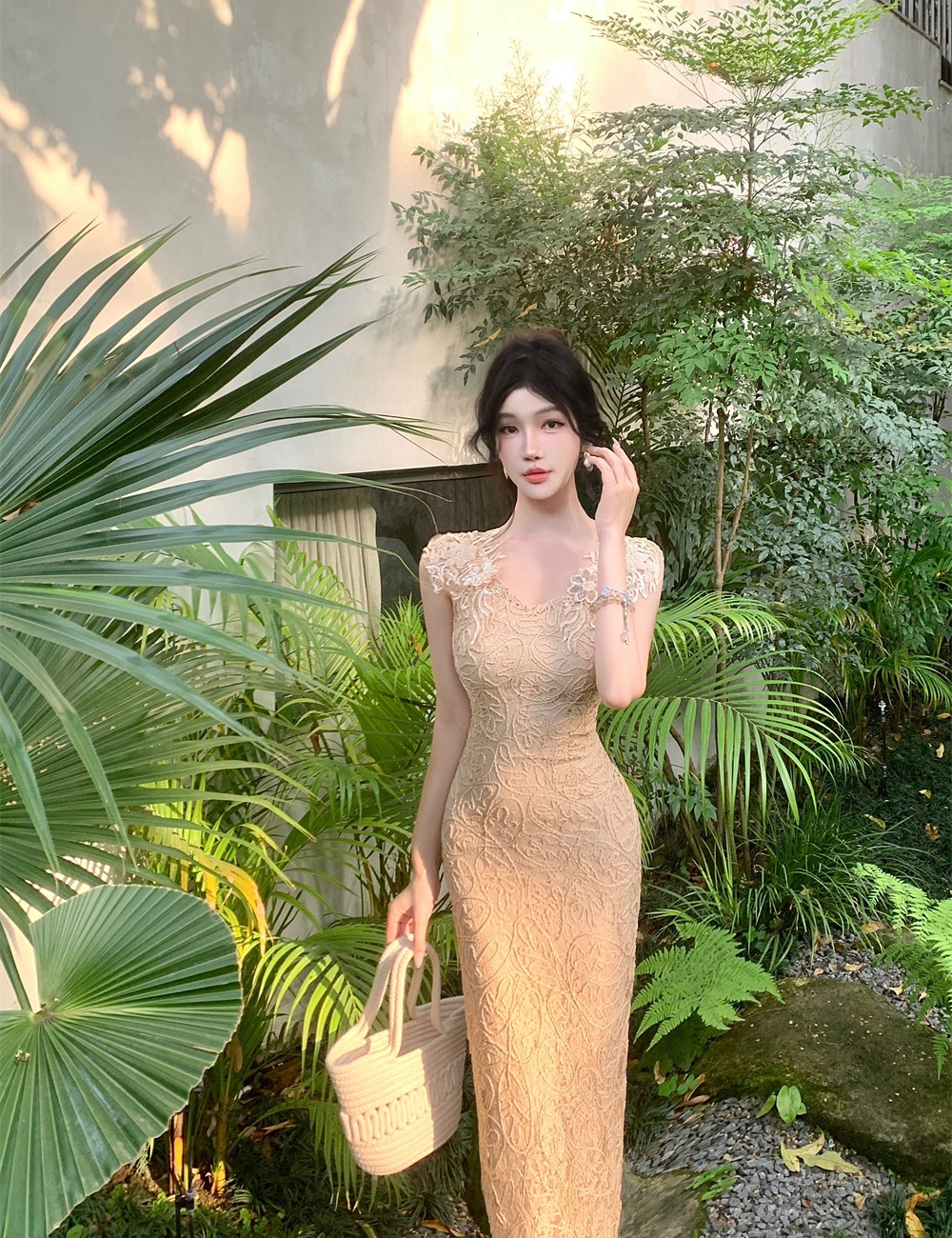 Summer sexy temperament lace slim rhinestone dress for women