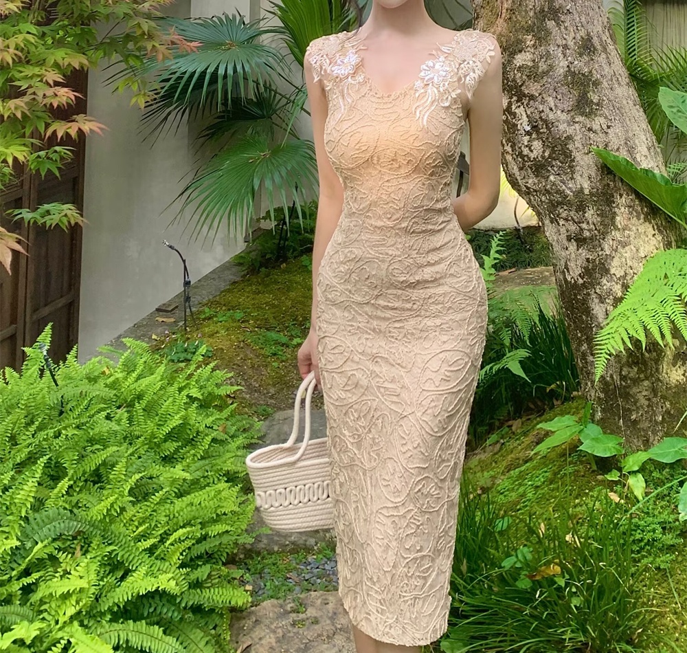Summer sexy temperament lace slim rhinestone dress for women