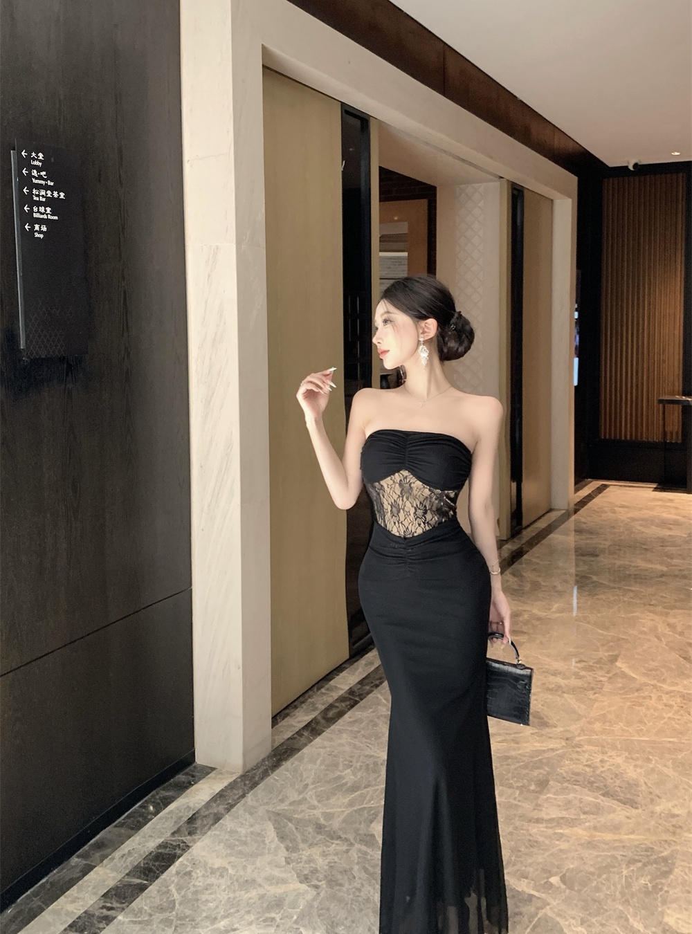 With chest pad dress wrapped chest long dress for women