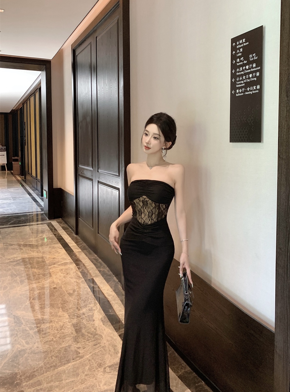 With chest pad dress wrapped chest long dress for women