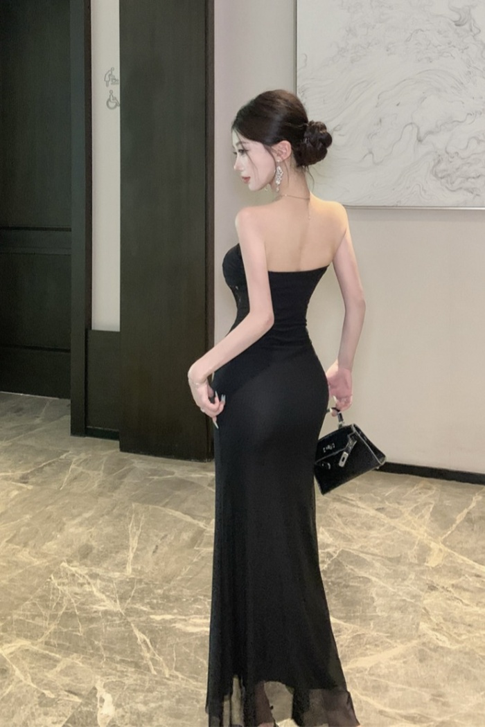 With chest pad dress wrapped chest long dress for women