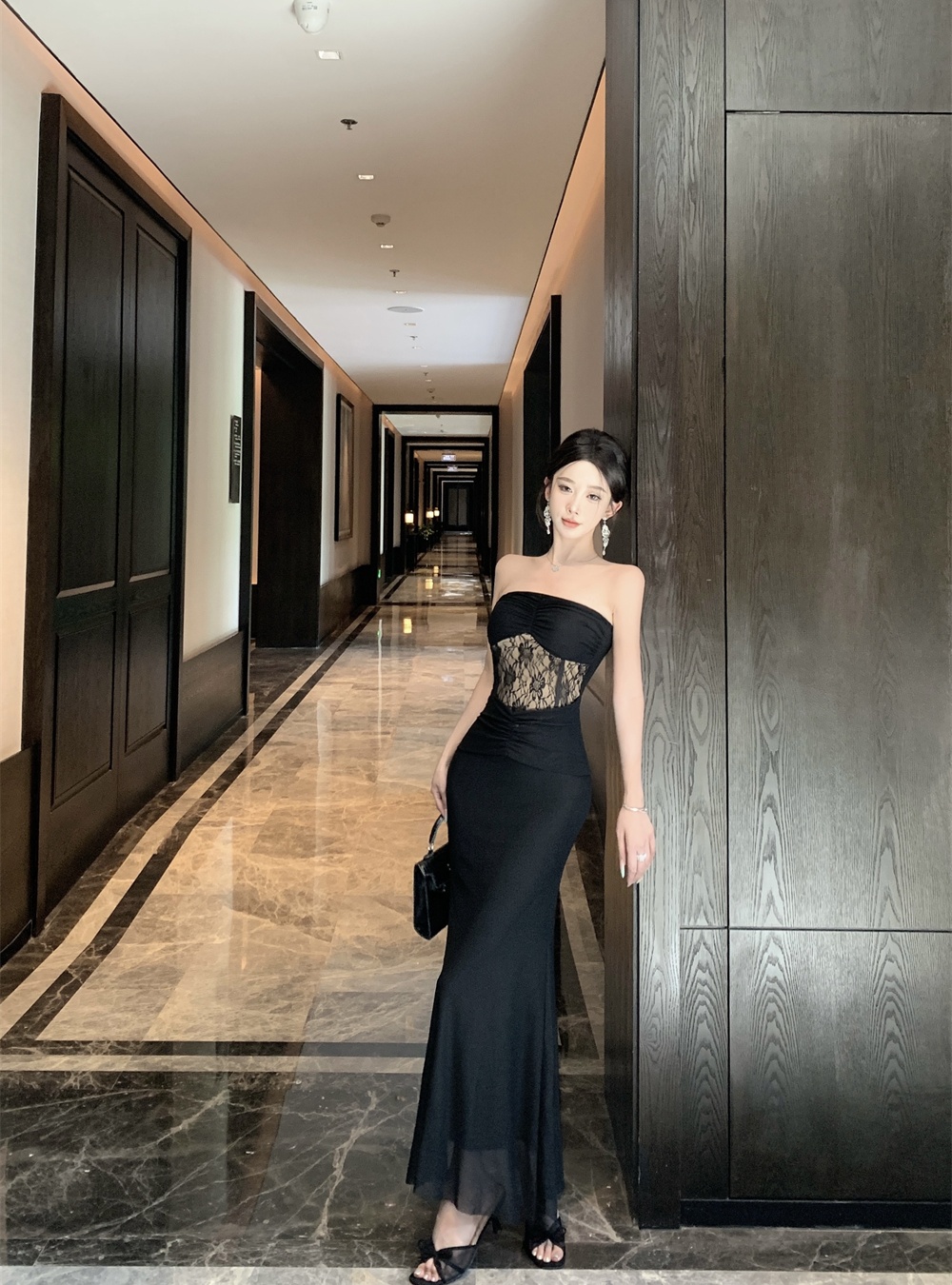 With chest pad dress wrapped chest long dress for women