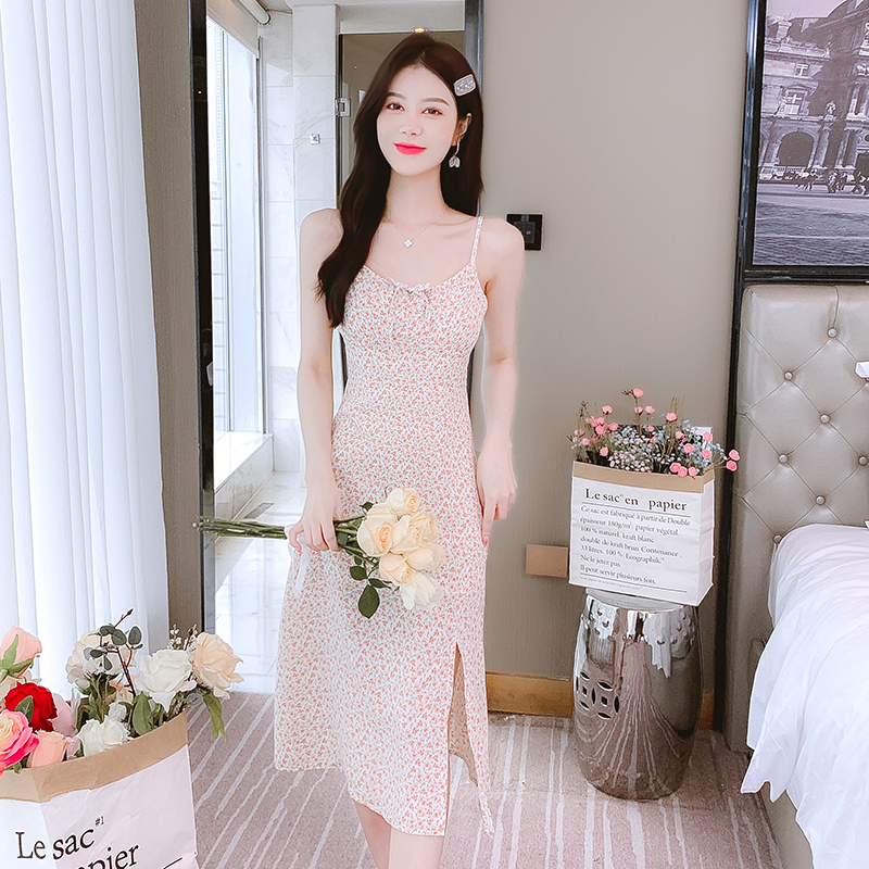 Floral slim show young cardigan sweet chiffon dress a set