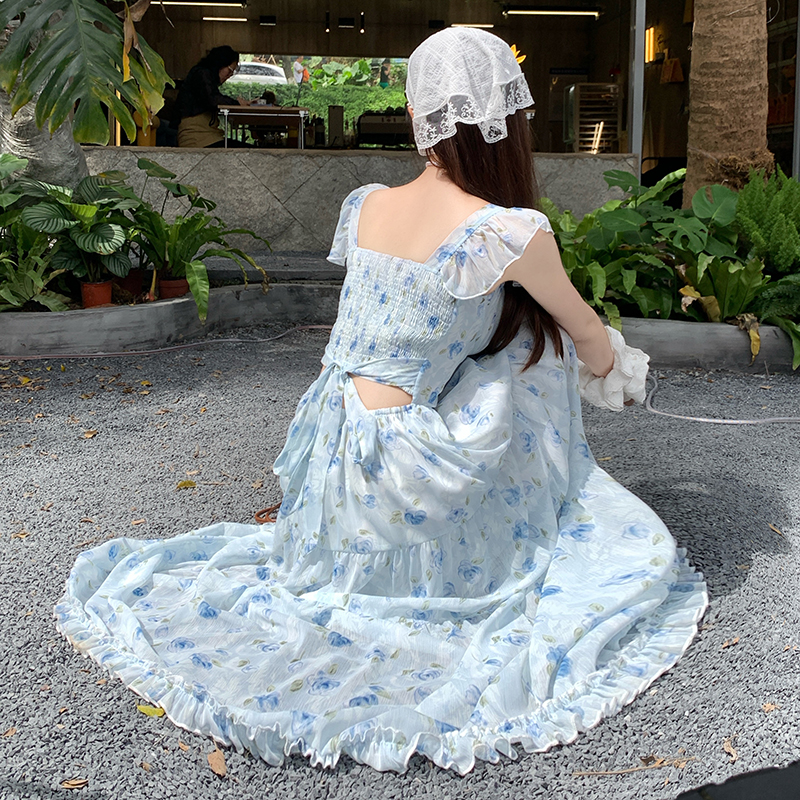 Floral chiffon France style lady dress for women