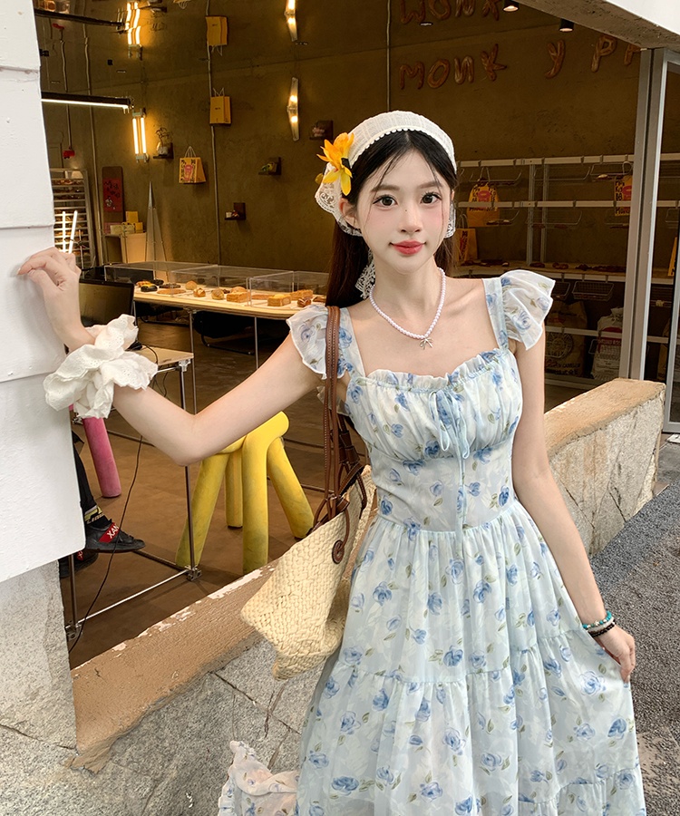 Floral chiffon France style lady dress for women