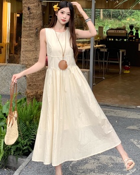 Seaside long slim pure retro sleeveless dress for women