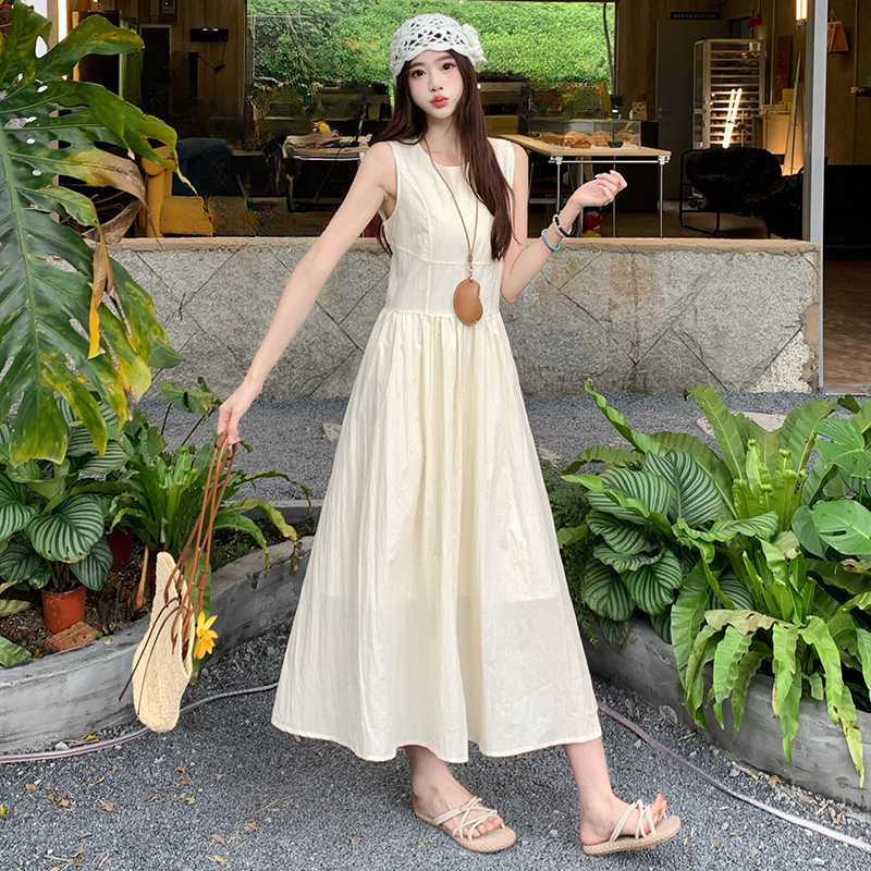 Seaside long slim pure retro sleeveless dress for women