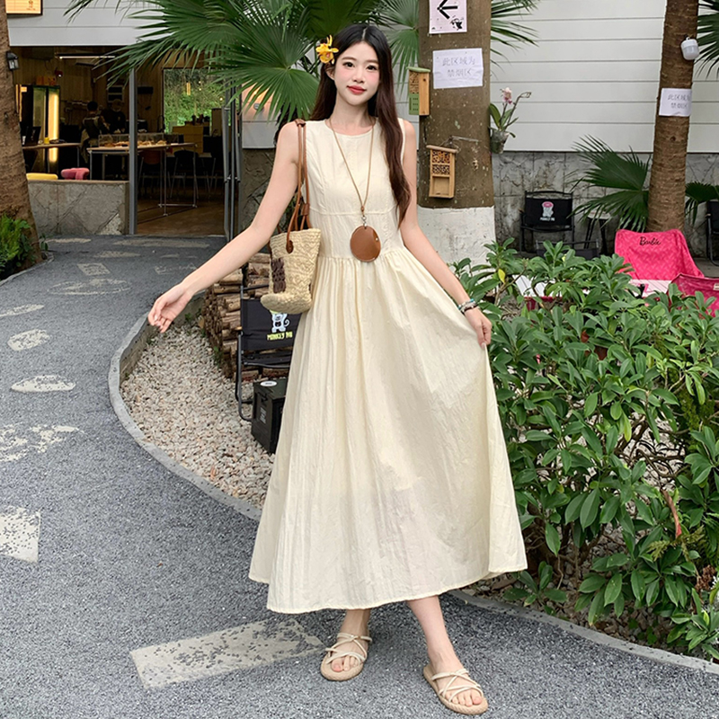 Seaside long slim pure retro sleeveless dress for women