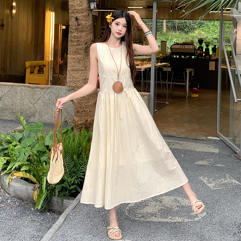 Seaside long slim pure retro sleeveless dress for women