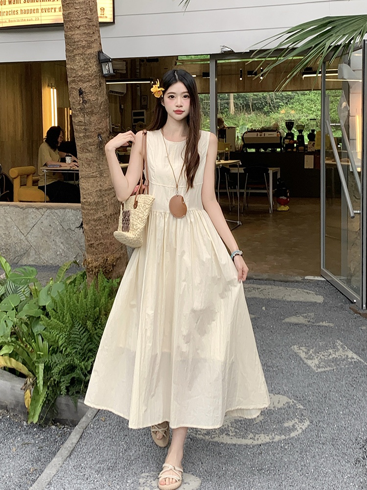 Seaside long slim pure retro sleeveless dress for women