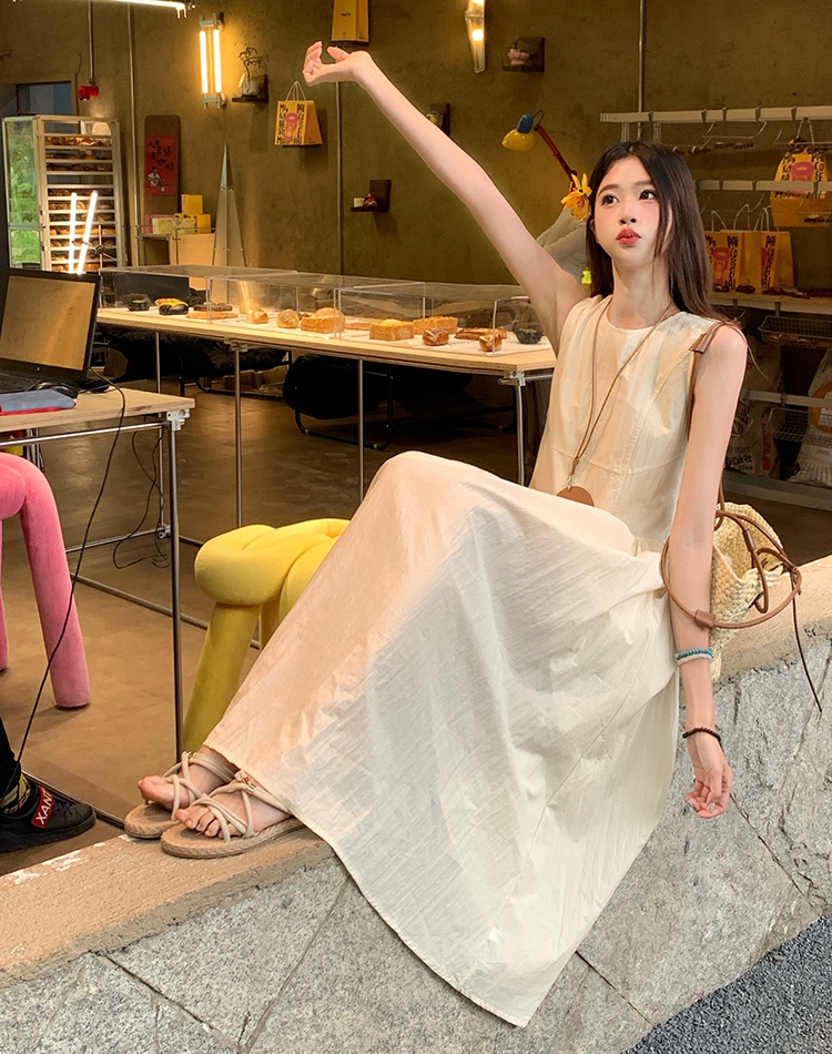 Seaside long slim pure retro sleeveless dress for women