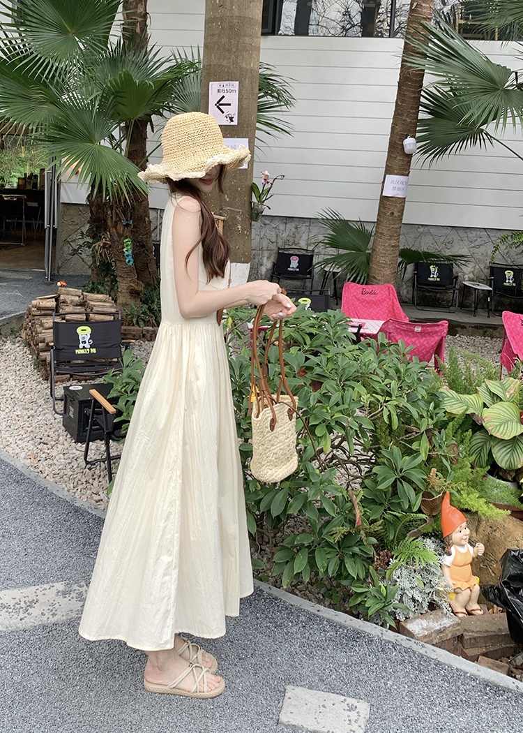 Seaside long slim pure retro sleeveless dress for women
