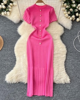 European style round neck dress package hip long dress
