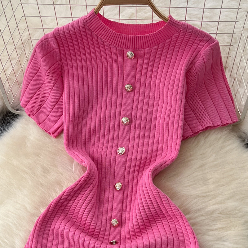 European style round neck dress package hip long dress