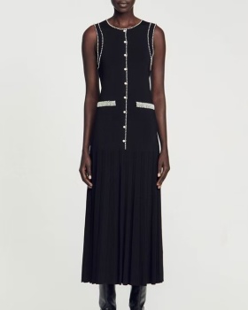 Sleeveless summer beads knitted light luxury slim dress