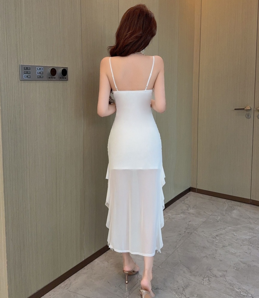 Irregular split long dress lotus leaf edges dress