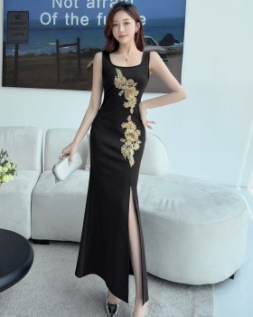 Sling embroidery long dress light luxury dress for women