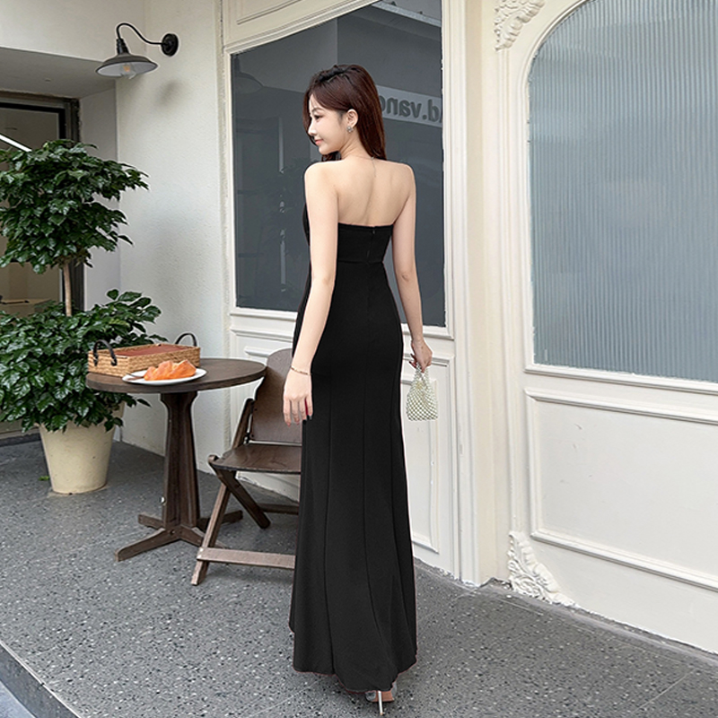Slim banquet clavicle formal dress split package hip dress