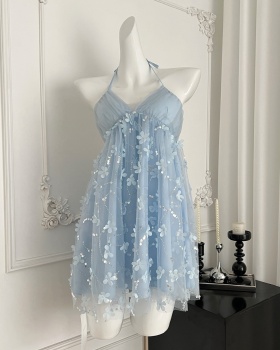 Stereoscopic vacation strap dress summer halter dress