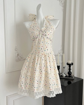 Retro sling summer slim polka dot dress for women