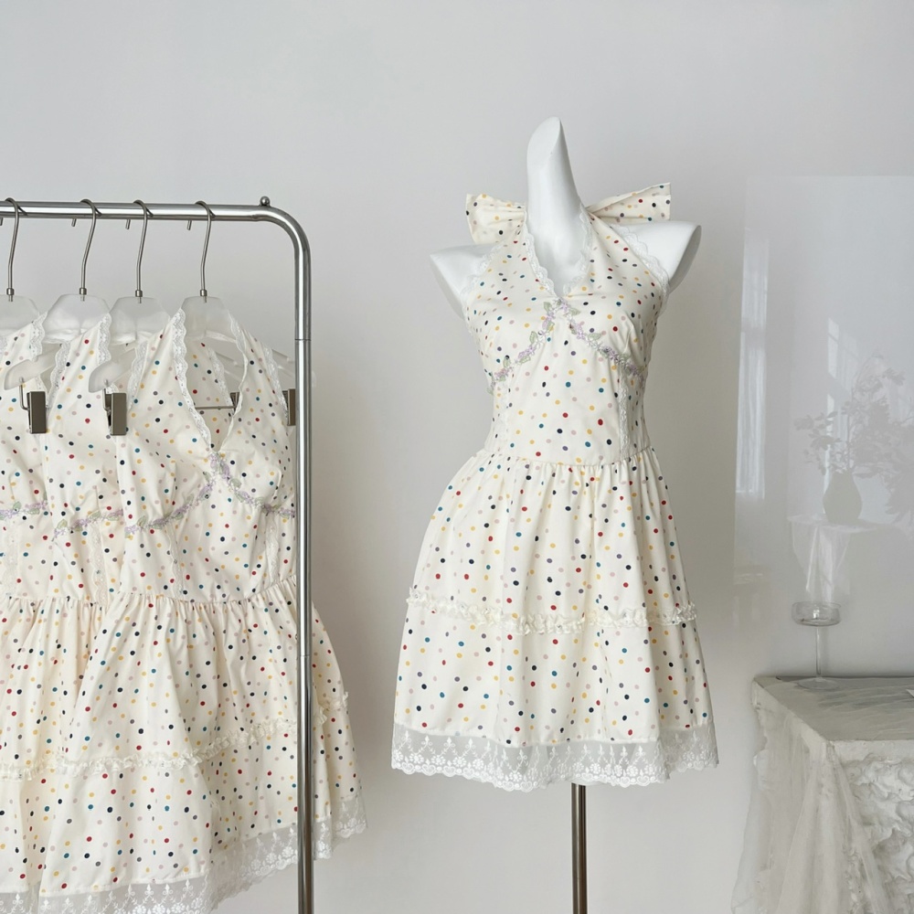 Retro sling summer slim polka dot dress for women