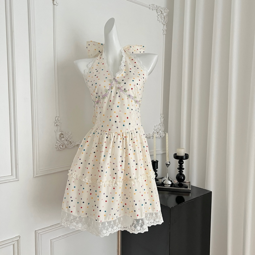 Retro sling summer slim polka dot dress for women