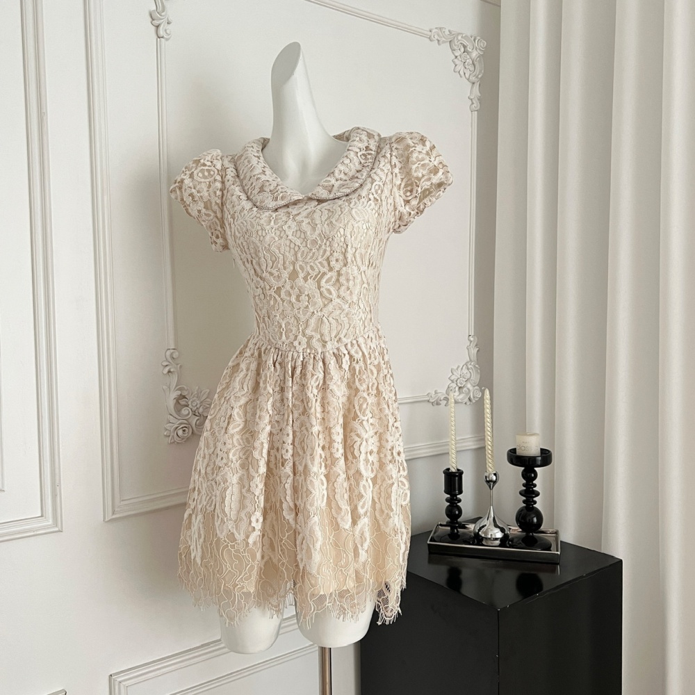 Doll collar stereoscopic clipping lace dress