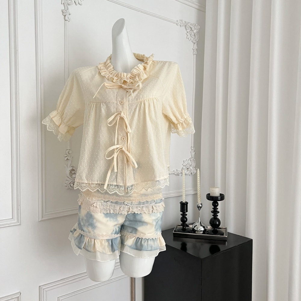 Chinese style lace waistcoat splice culottes 3pcs set for women