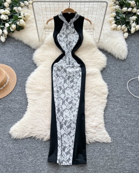 Splice light luxury formal dress halter sexy long dress