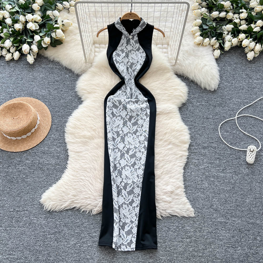 Splice light luxury formal dress halter sexy long dress