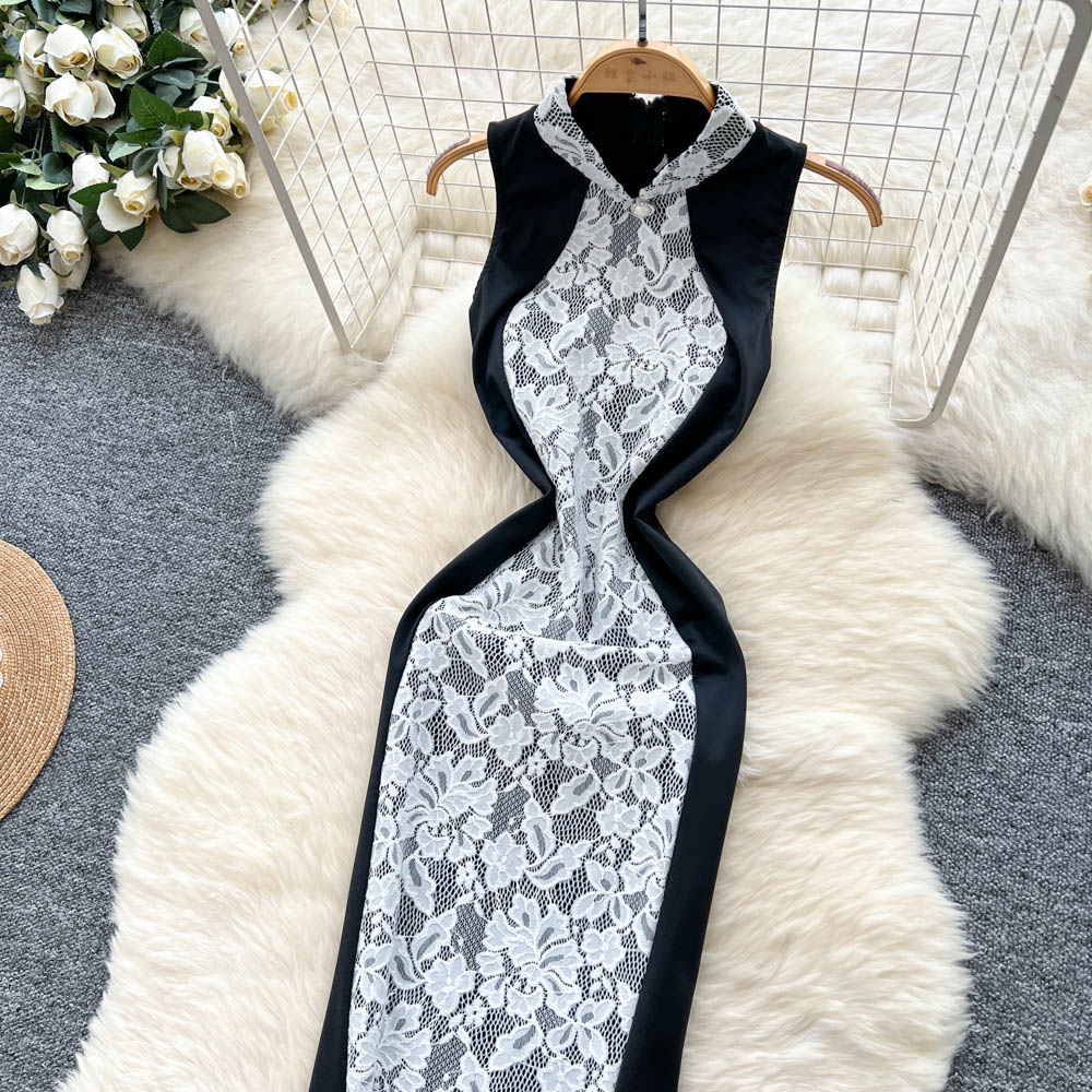 Splice light luxury formal dress halter sexy long dress